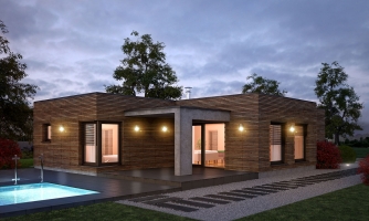 Luxury masonry 4-room house with a double garage and flat roof.
